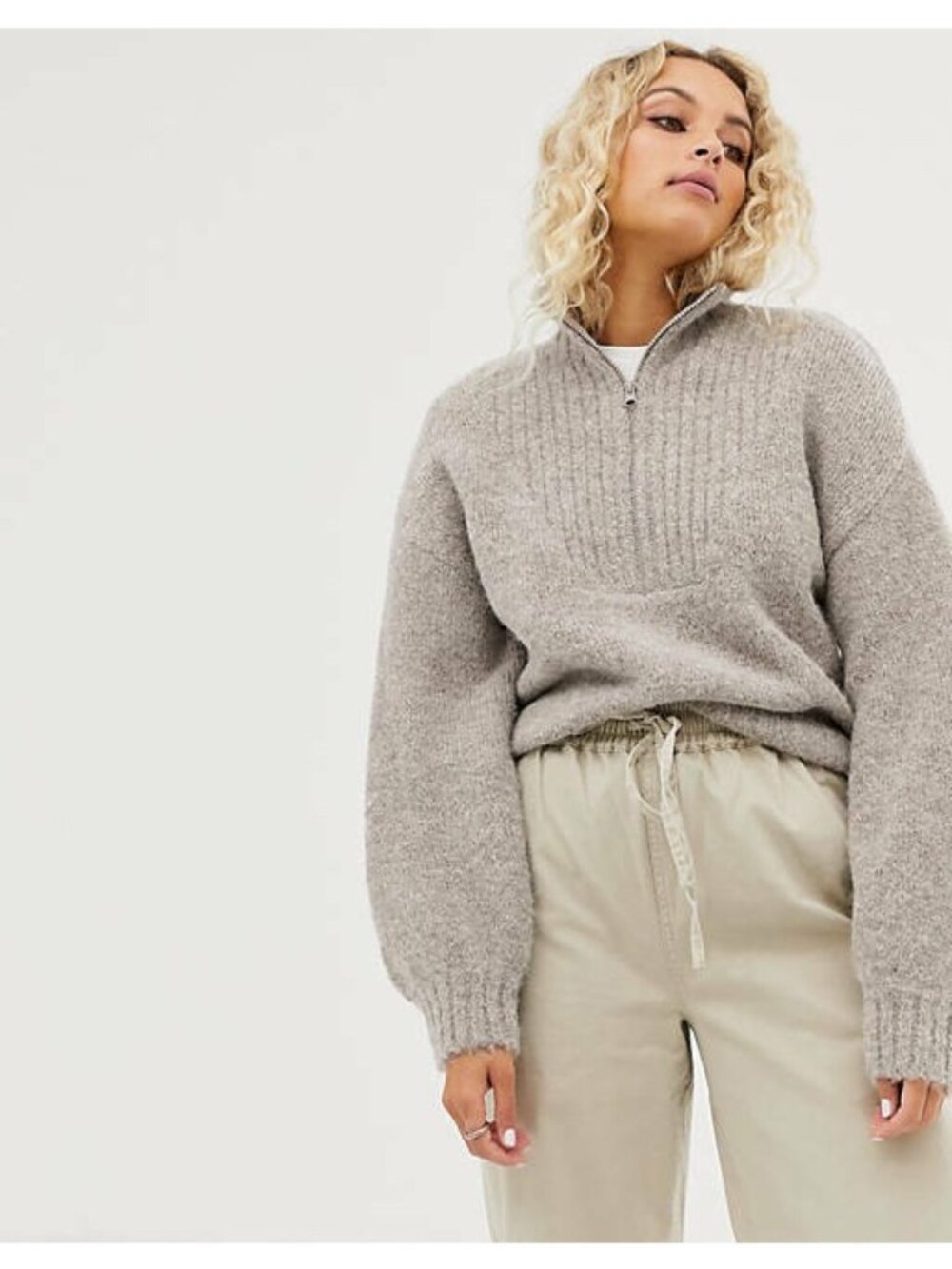 Weekday Selina zip Womens sz XS Sweater Alpaca Blend